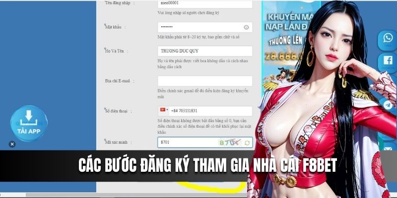 Thao tác tạo nick game F8BET cho hội viên